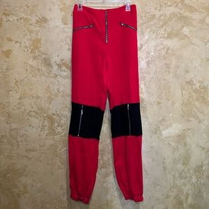 Hera Collection Red Pants with Black and Zipper Details, worn few times, Size L